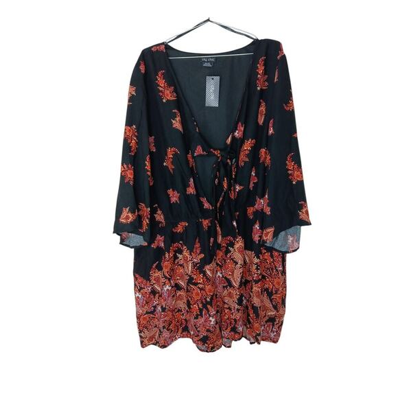 New City Chic XXL 24 Boho Border Print Romper Playsuit Kimono Sleeve Tie Waist - Picture 2 of 13